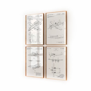Military Aircraft Set Of 4 Patent Prints, Aviation Wall Art, Airplane Poster, Air Force Gift, Pilot Gifts, Aircraft Art, Office Decor