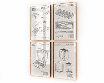 Computer Set Of 4 Patent Prints, Office Decor, Home Office Wall Art, Steve Jobs Invention Gifts, Dorm Room Posters, Bedroom Art