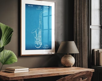 Saxophone 1936 Patent Print, Music Room Decor, Studio Wall Art, Bedroom Poster, Musician Gift, Jazz Teacher Present, Instrument Artwork