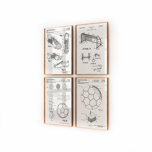Juego de láminas con patentes de fútbol: arte deportivo vintage, decoración para la habitación de niños