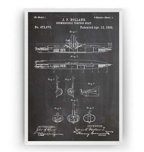 Submarine Torpedo Boat 1892 Patent Print Wall Art Poster | Etsy