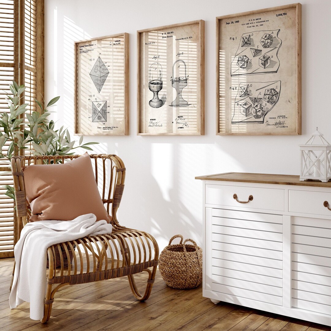 Board Game Set of 3 Patent Prints, Games Room Wall Art, Board Game ...