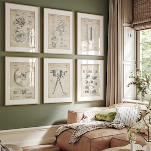 Film Patent Prints, Vintage Movie Room Decor, Set of 6