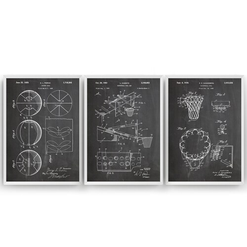 Basketball Posters Set of 6 Patent Prints Basketball Wall Art Etsy