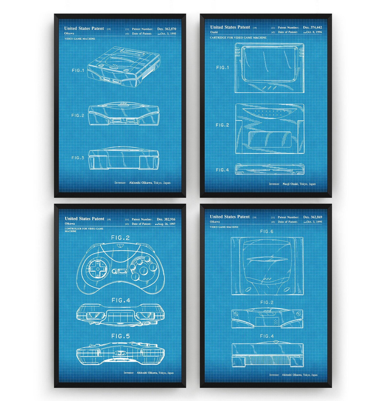 SEGA Saturn Set Of 4 Patent Prints Mega Drive Gaming Wall Art | Etsy