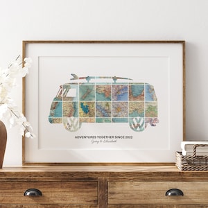 Personalisierte Reise Karte Druck, Camper Van Poster, Individuelle Reise Wandkunst, Individuelles Geschenk für Paare, Jeder Ort, Personalisierte Stadt Karte Druck