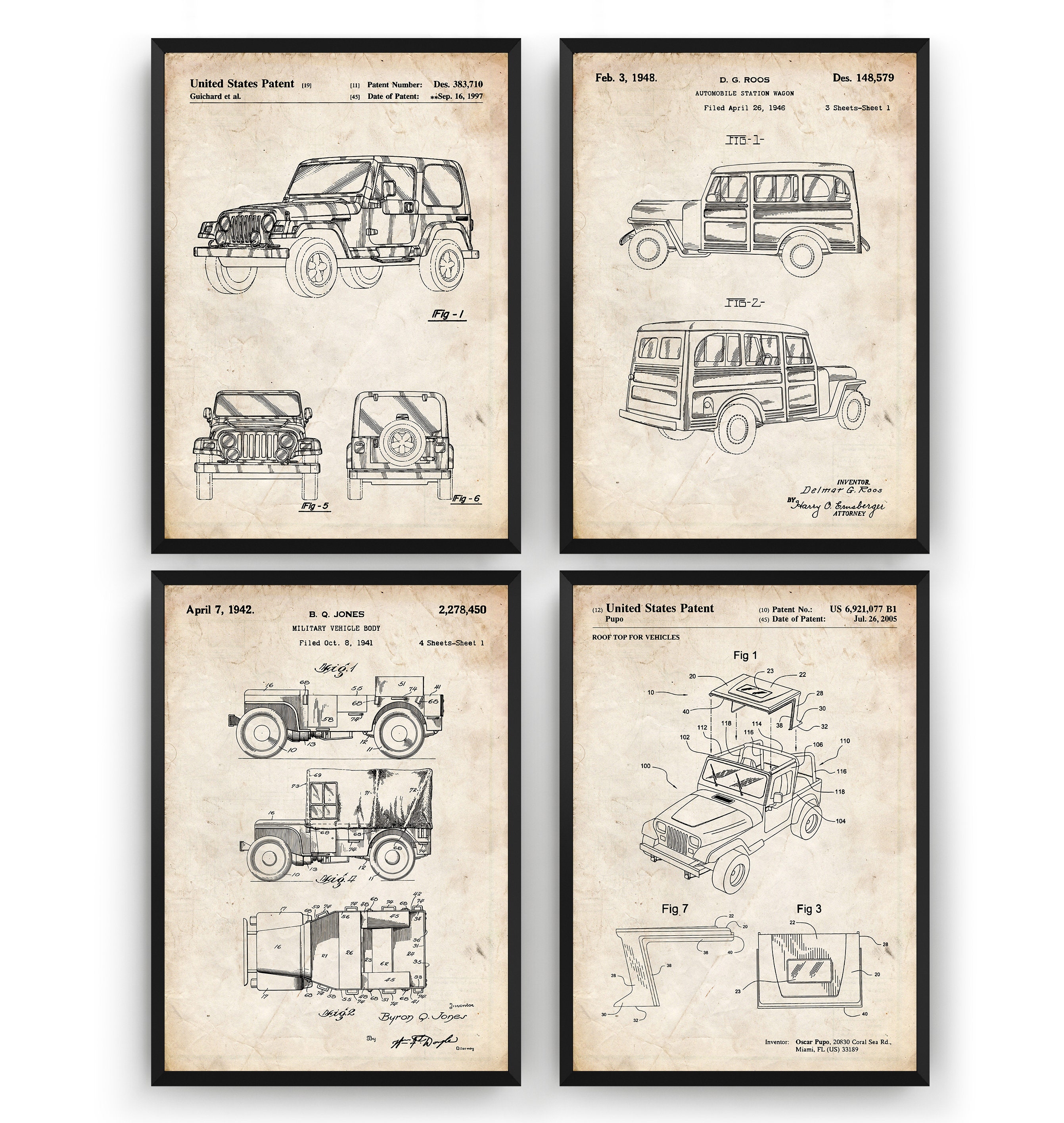 A4 Vintage Car Jeep Patent Print Unframed Wall Art Minimalist 