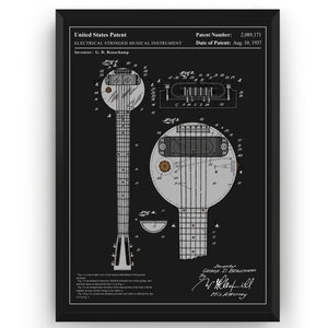 Rickenbacker Ro-Pat-In Frying Pan Guitar Colourised Patent Print, Guitarist Gifts, Music Room Decor, Studio Wall Art, Bedroom Posters