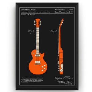 Les Paul 1955 Guitar Colourised Patent Print, Guitarist Gifts, Music Room Decor, Studio Wall Art, Bedroom Posters, Musician Present