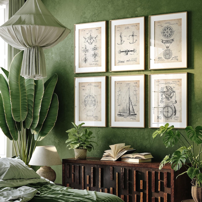 Nautical Sailing Set of 6 Patent Prints - Vintage Boat Designs Set ...