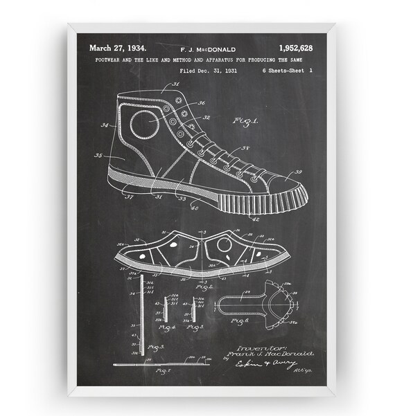 Tegen Rechtdoor Gestaag Converse Shoe 1934 Patent Print Wall Art Poster Blueprint - Etsy