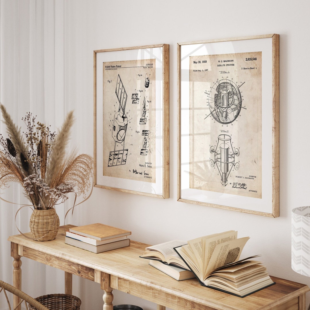 Outer Space Satellite Set of 2 Patent Prints NASA Wall Art - Etsy