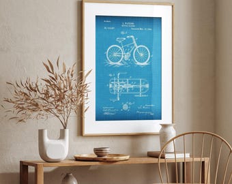 Bicycle Gears Patent Print, Vintage Bike Blueprint Art