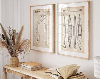 Juego de láminas con patente de kayak, decoración náutica para casa de lago