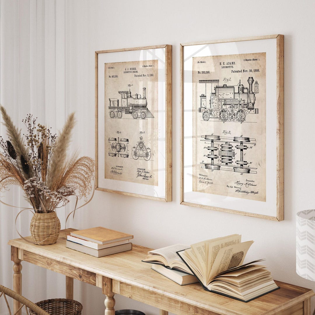 Steam Train Patent Print Set: Vintage Locomotive Wall Art - Etsy