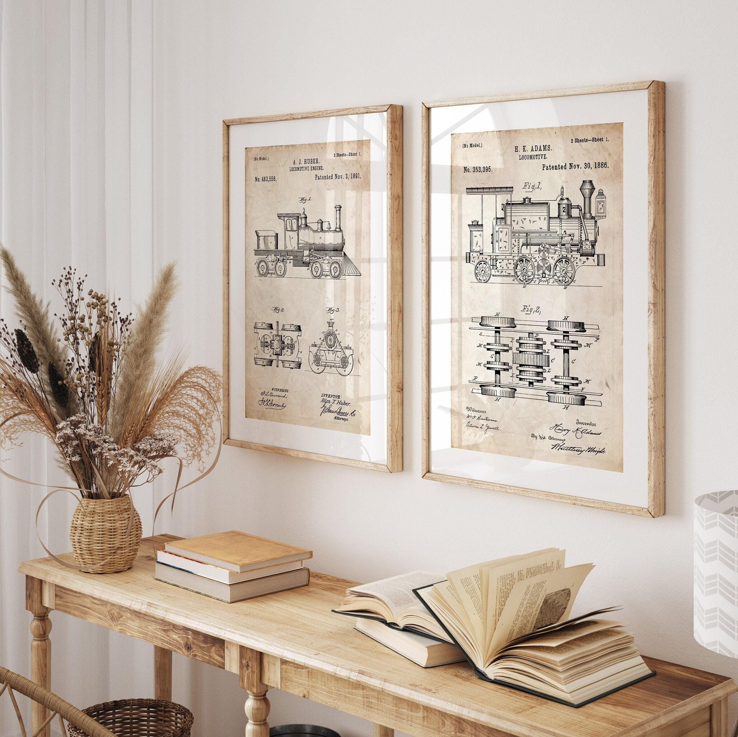 Steam Train Patent Print Set: Vintage Locomotive Wall Art - Etsy