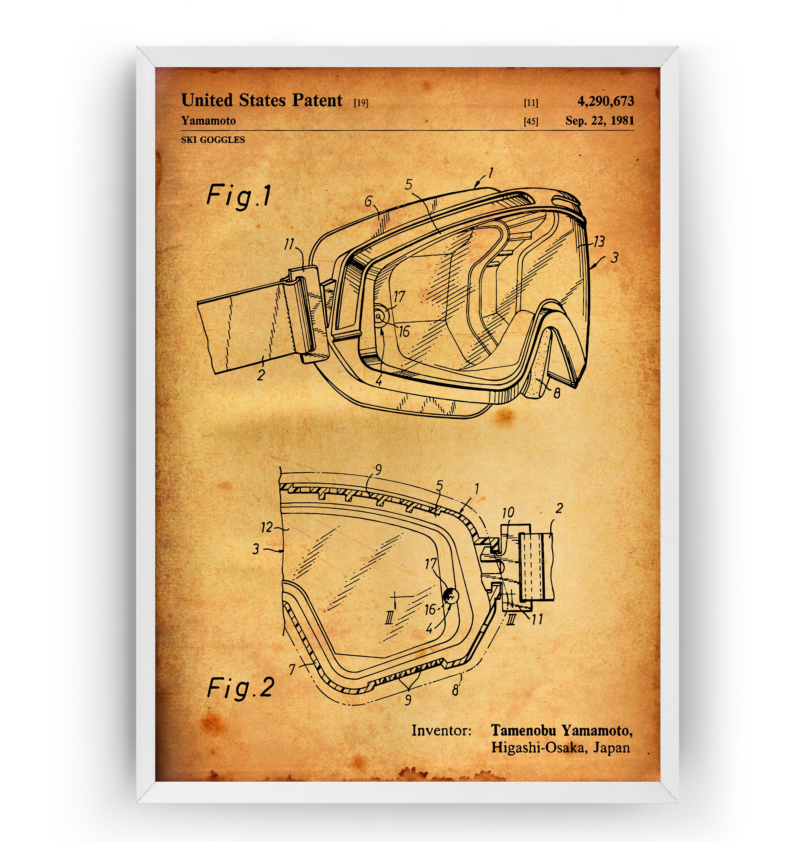 Ski Goggles 1981 Patent Print Wall Art Poster Skiing Blueprint Etsy