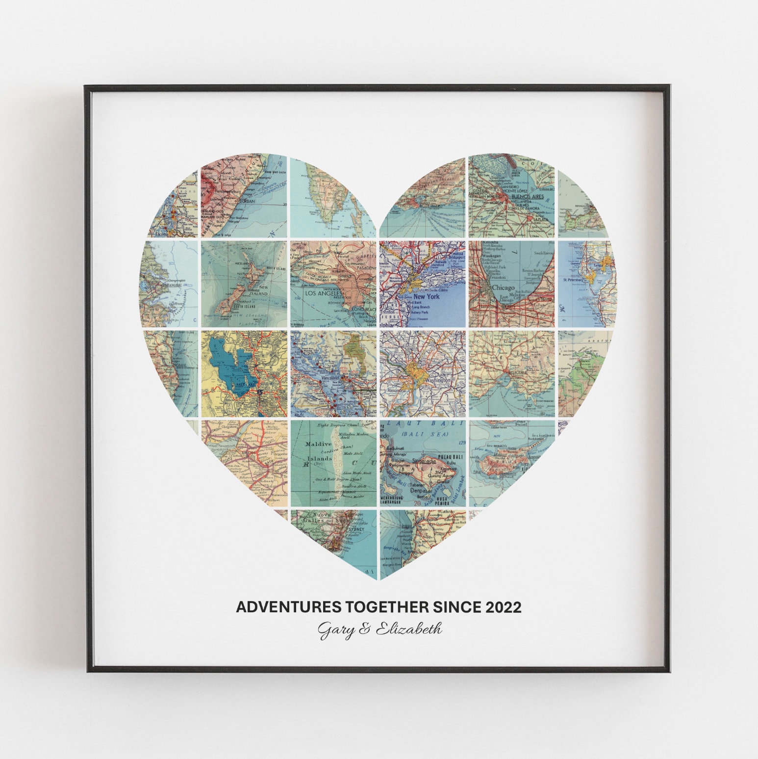 Personalised Travel Map Heart Print, Custom Travel Wall Art, Customised Couples Gift, Personalized City Map Print