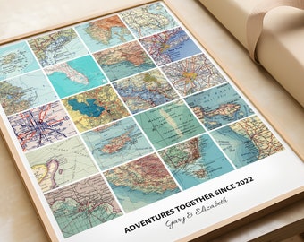 Personalised Travel Map Print, (Square Modern), Custom Travel Wall Art, Customised Couples Gift, Any Location, Personalized City Map Print