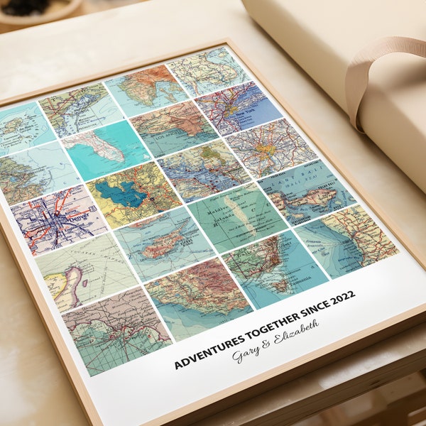 Mapa de viaje personalizado: regalo personalizado para parejas, cualquier ubicación.