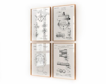 Marine & Maritime Set Of 4 Patent Prints, Nautical Decor, Boat Wall Art, Sailboat Posters, Sailor Gift, Beach House Artwork, Sailing Print