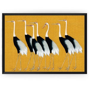 Vintage Japanese Print, Seven Red Crown Cranes Birds illustration, Wall Art Poster, Home Decor Ogata Korin