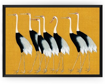 Vintage Japanese Print, Seven Red Crown Cranes Birds illustration, Wall Art Poster, Home Decor Ogata Korin