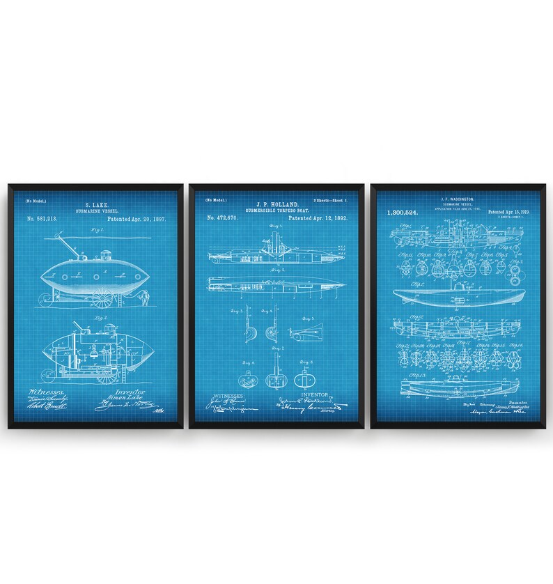 Submarine Set of 3 Patent Prints Patent Wall Art Poster Decor - Etsy