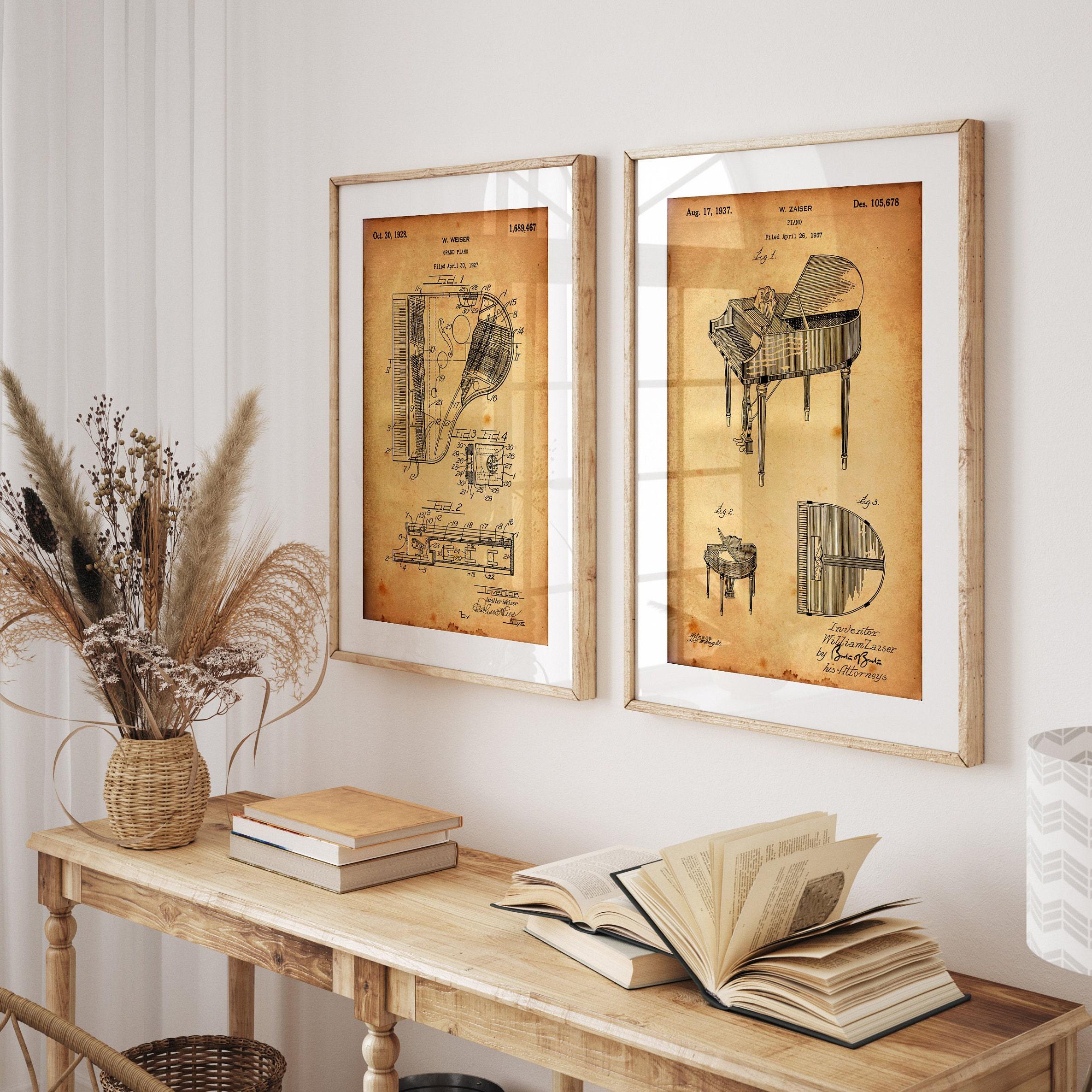Piano Set of 2 Patent Prints, Music Room Decor, Studio Wall Art ...