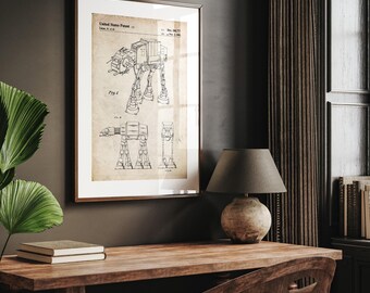 Lámina artística de la patente del AT-AT de Star Wars: Plano de la película de 1982