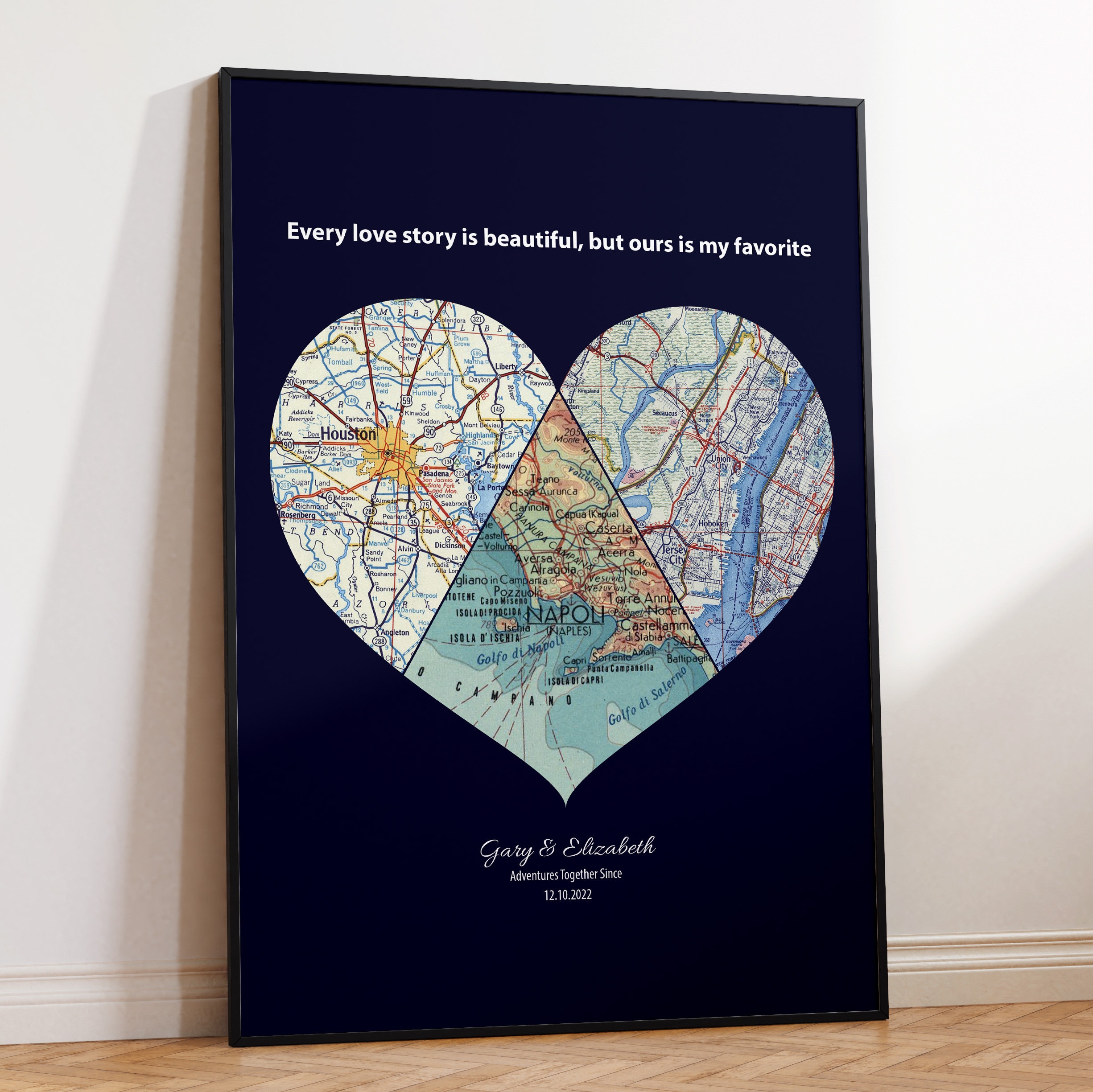 Custom Heart Map Personalised Heart Map Print, Custom Couples Gift, Customised Travel ...