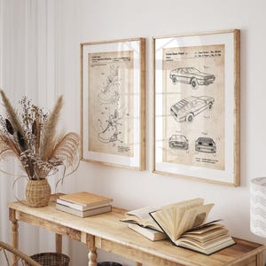 Juego de 2 láminas de patentes de películas, póster, ilustraciones de zapatillas, arte mural de películas, decoración de películas retro Parchment