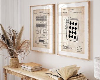 Cribbage And Playing Cards Set Of 2 Patent Prints, Games Room Wall Art, Retro Posters, Bedroom Decor, Board Game Art