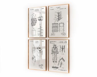 Set di 4 stampe di brevetti di apicoltura, decorazioni murali per la casa di campagna, regali per apicoltori, decorazioni agricole, poster per agricoltori, arte del miele, stampe per la cucina