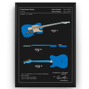 Telecaster Guitar Colourised Patent Print, Guitarist Gifts, Music Room Decor, Studio Wall Art, Bedroom Posters, Present For Musician