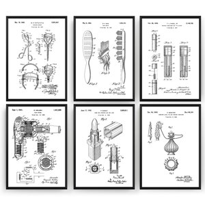 Beauty Patent Prints -  Dressing Room Makeup Hair Style Fashion Decor Bathroom Wall Art Poster Blueprint Gift