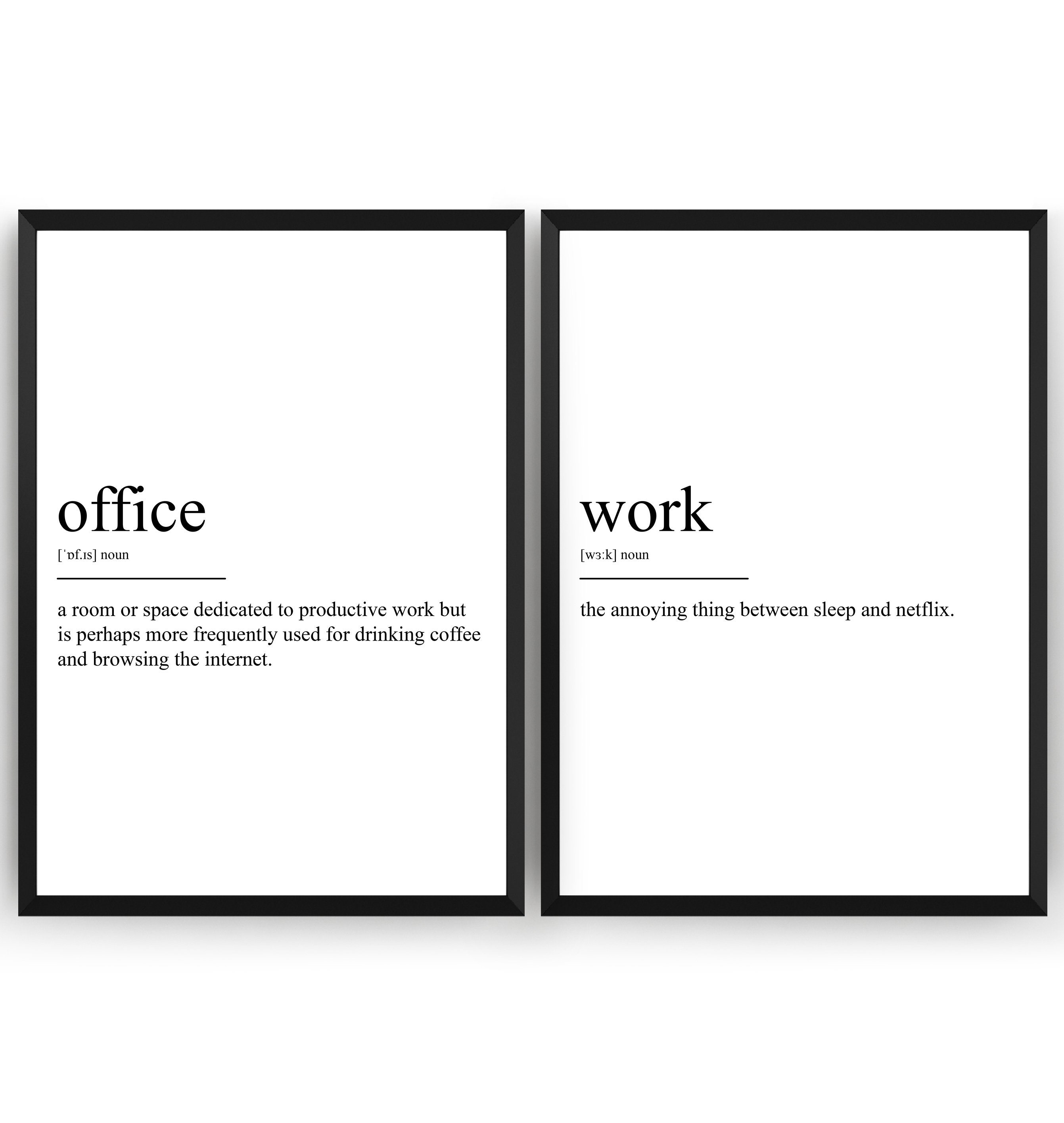 Office Work Set Of 2 Definition Prints Poster Decor Artwork Etsy