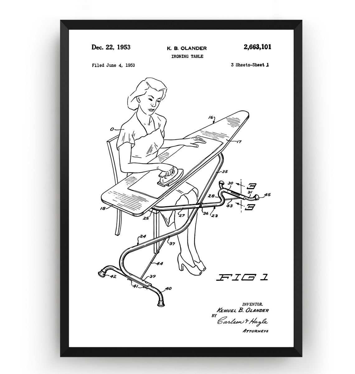 Ironing Board 1953 Patent Print Wall Art Poster Laundry Etsy