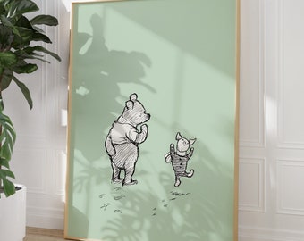 Stendardo Da Parete Winnie Pooh Per Cameretta – Tela Di Cotone Beige Con Asta In Legno