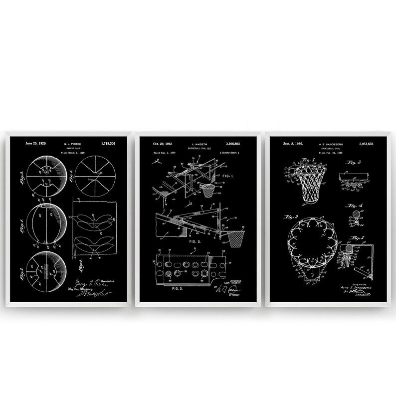 Basketball Set of 3 Patent Prints Patent Wall Art Poster Etsy UK