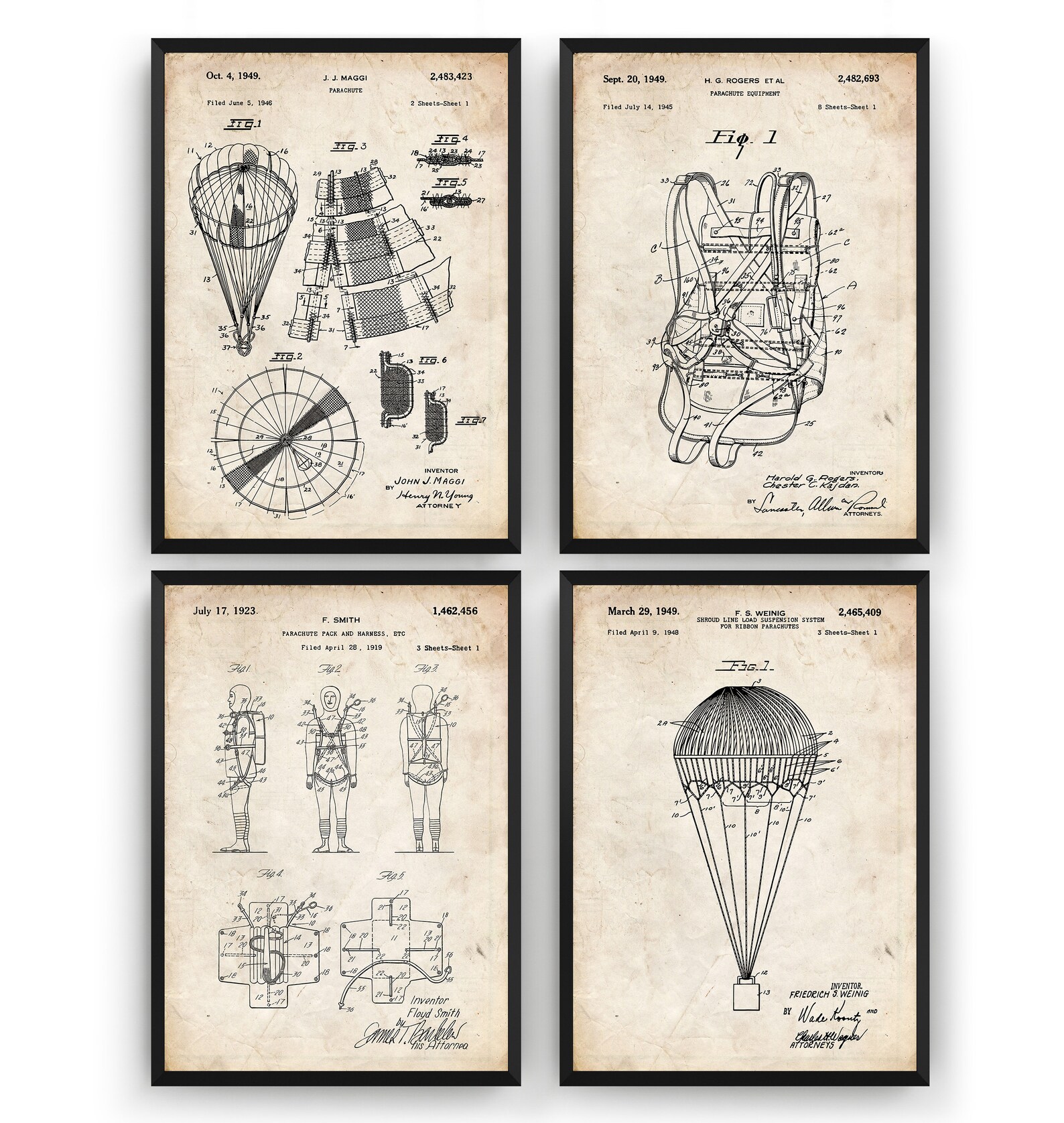 Skydiving Parachute Set of 4 Patent Prints Wall Art Blueprint - Etsy UK