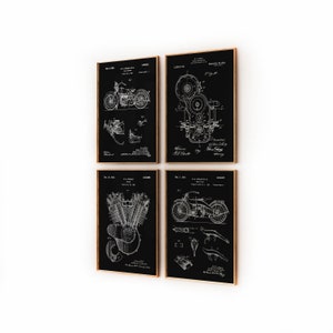 Harley Davidson 4er Set Patentdrucke, Motorrad Wandkunst, Biker Geschenk, Motorrad Wandkunst, Garage Dekor, Mann Höhle Kunstwerk, Schlafzimmer Druck Black