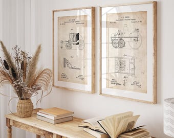 Steam Farming Machinery Set Of 2 Patent Prints, Farming Prints, Farm House Decor, Gift For Farmer, Vintage Wall Art