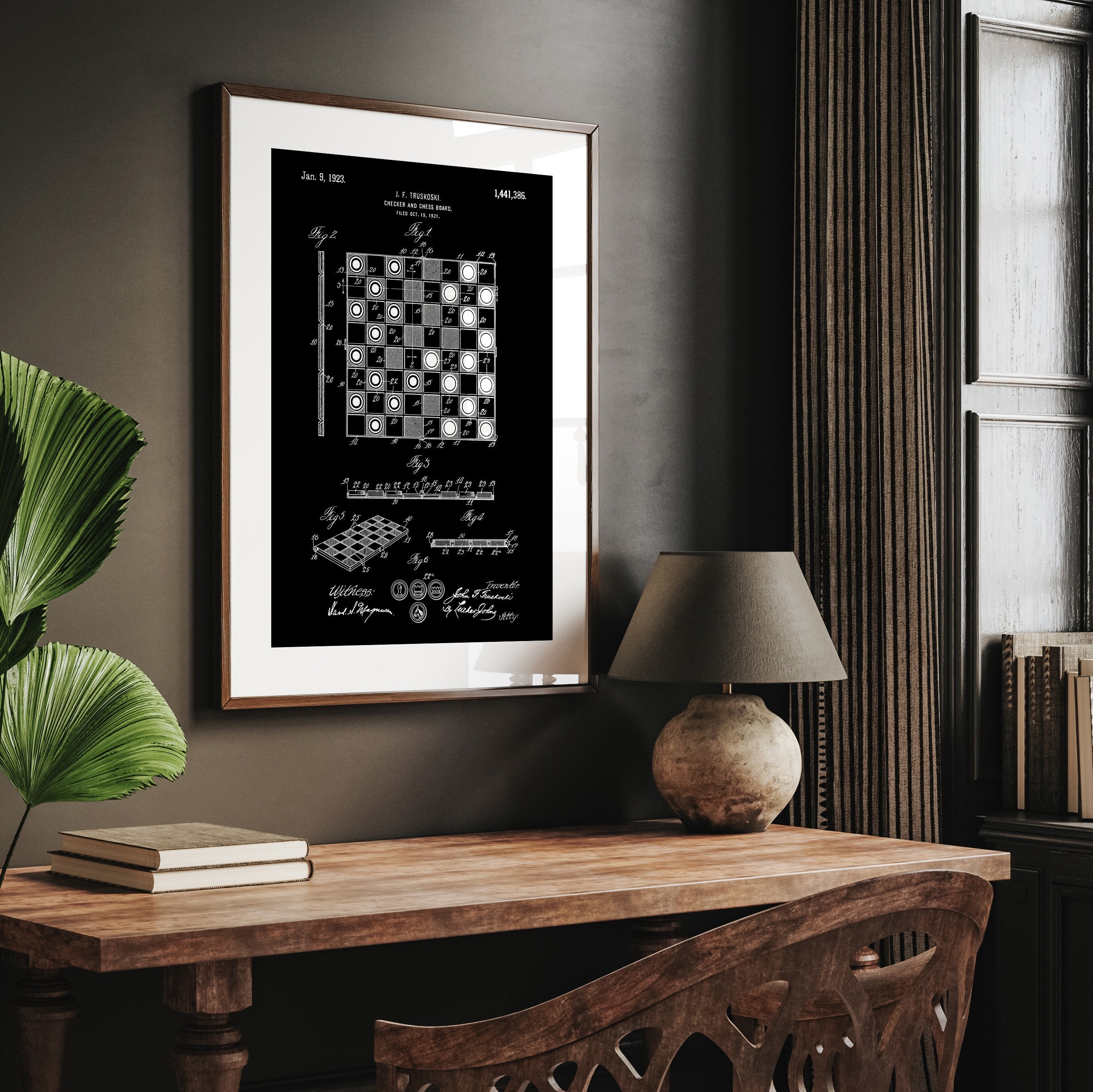 1923 Checker Board Patent Print - Chess board Poster - Checkers Game Drawing  - Game Room Decor - Parlor Game - Checker board Drawing