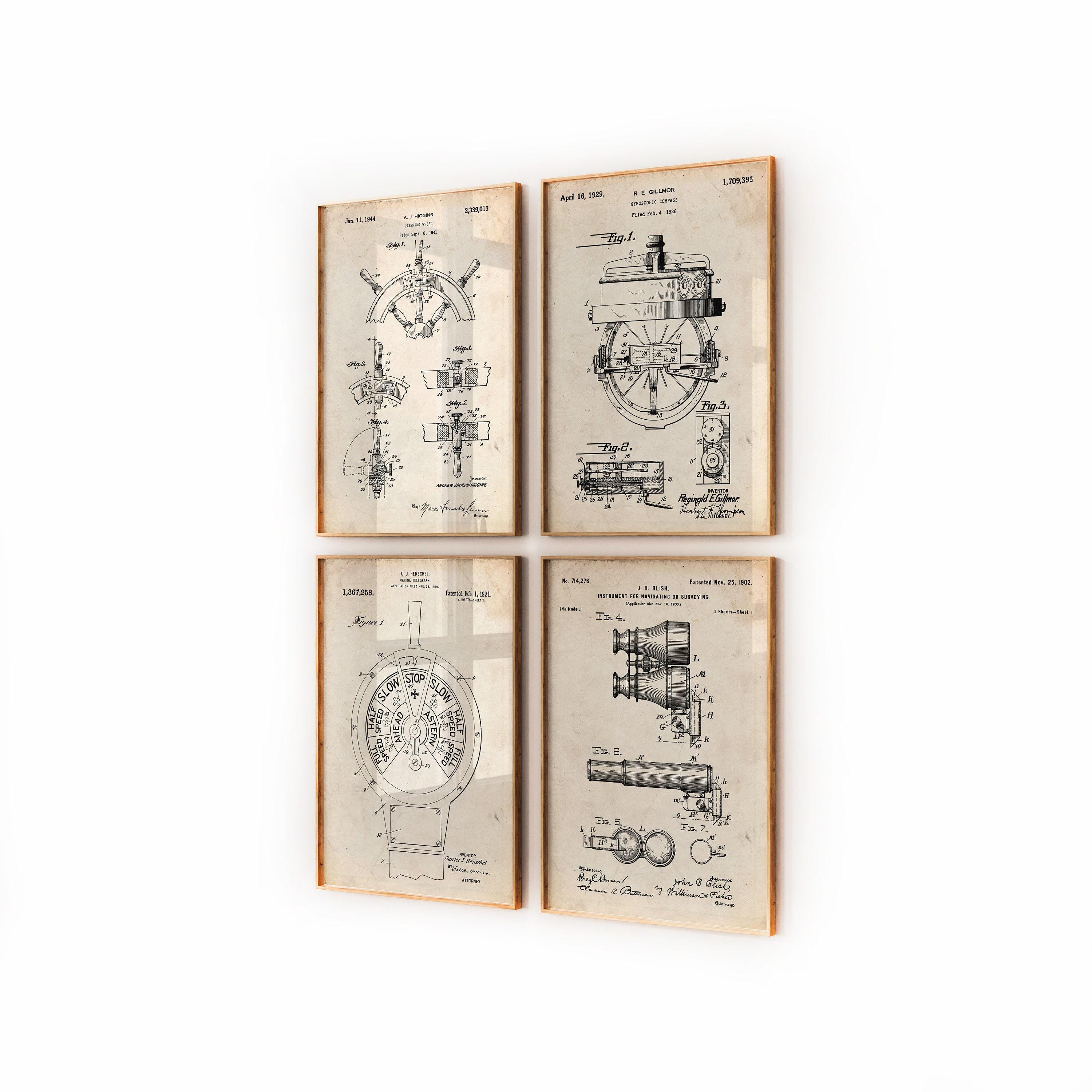 Marine & Maritime Set of 4 Patent Prints, Nautical Decor, Boat Wall Art ...