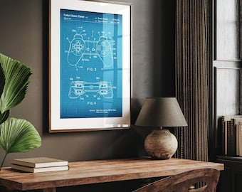 Impression brevet de la manette de console de jeux, oeuvre d'art murale de jeu, décoration de joueur, affiches de chambre à coucher, décoration de dortoir, oeuvre d'art pour console rétro