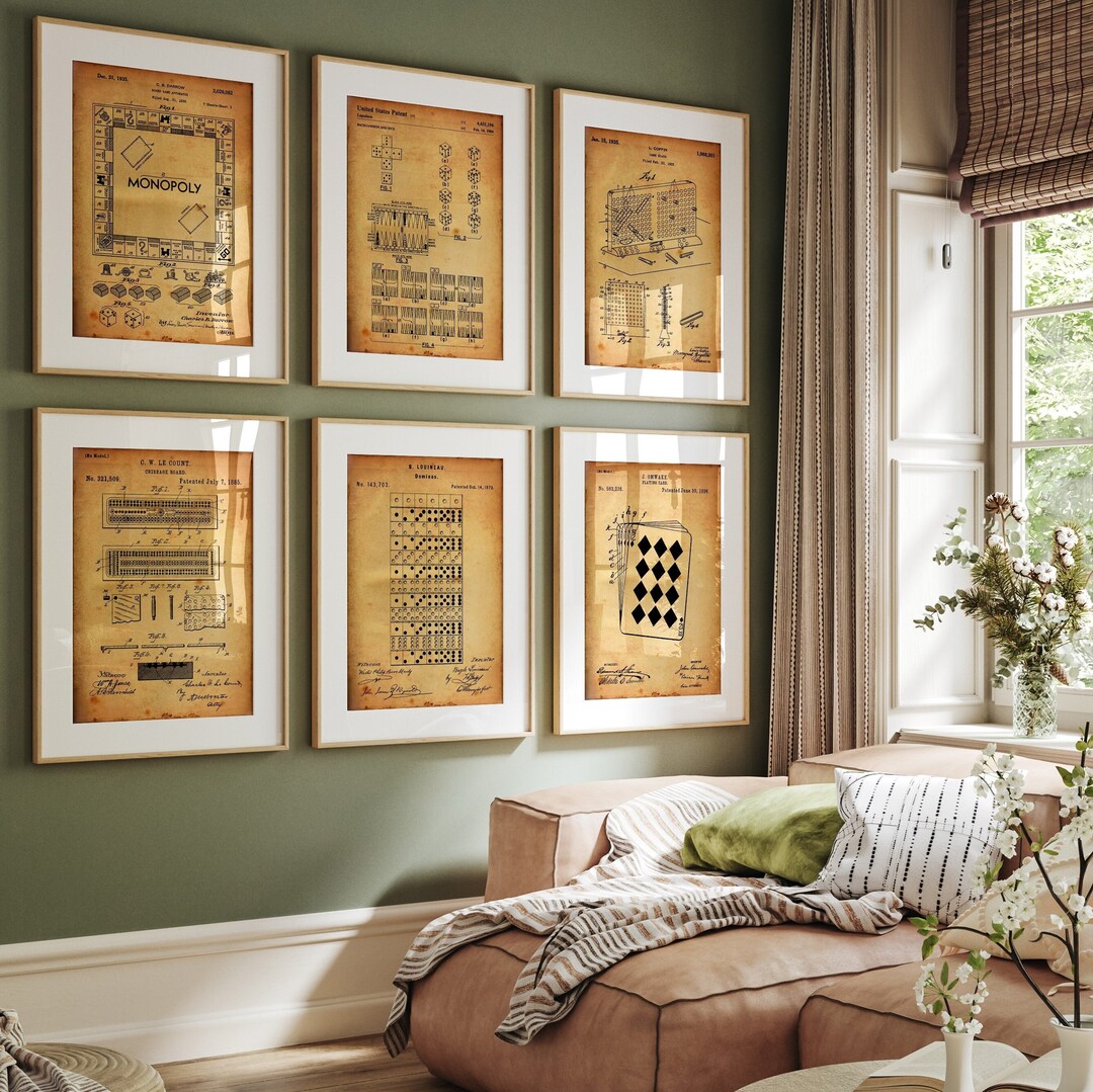 Board Games Set of 6 Patent Prints, Games Room Wall Art, Retro Posters ...