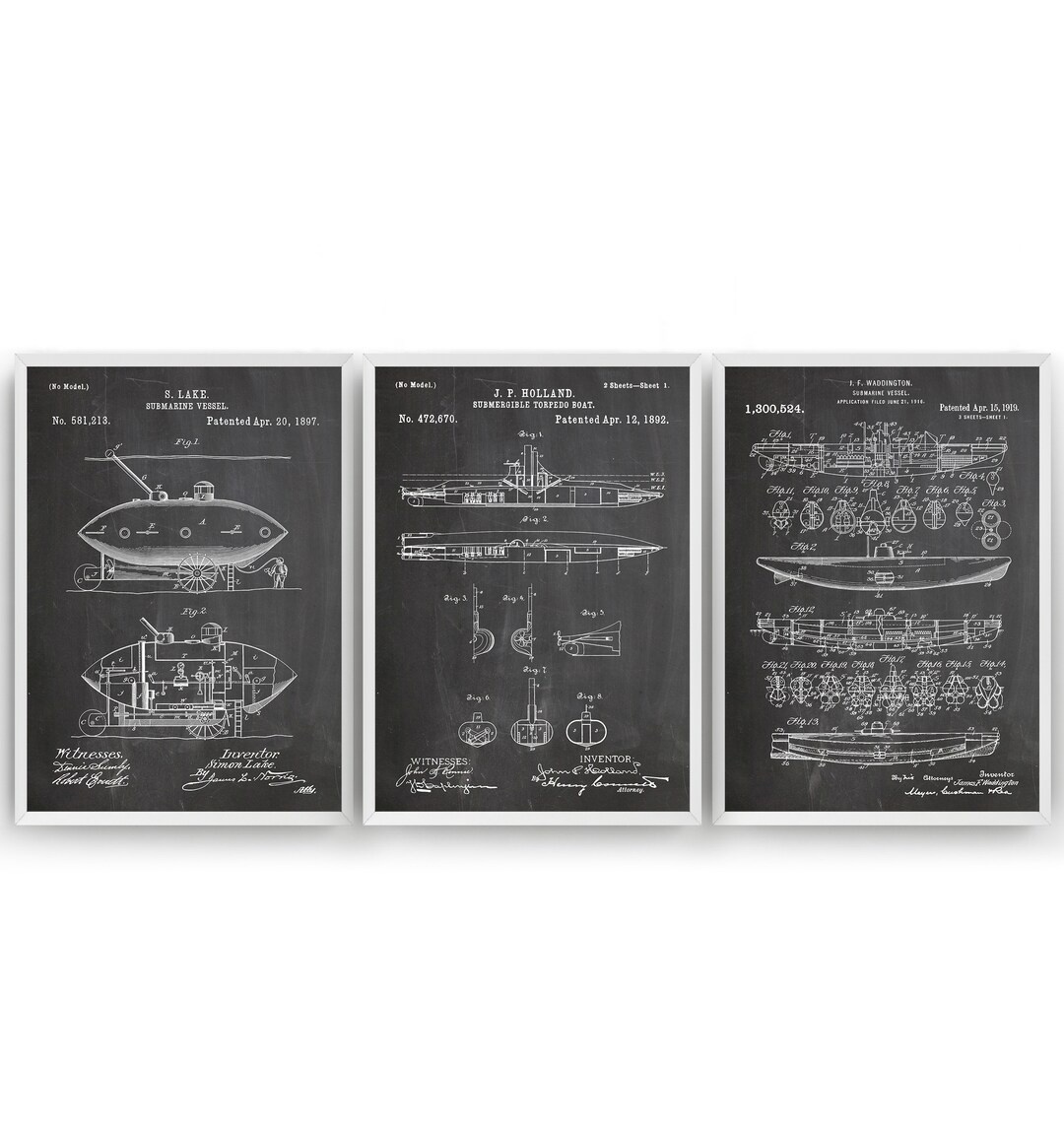 Submarine Set of 3 Patent Prints Patent Wall Art Poster Decor - Etsy