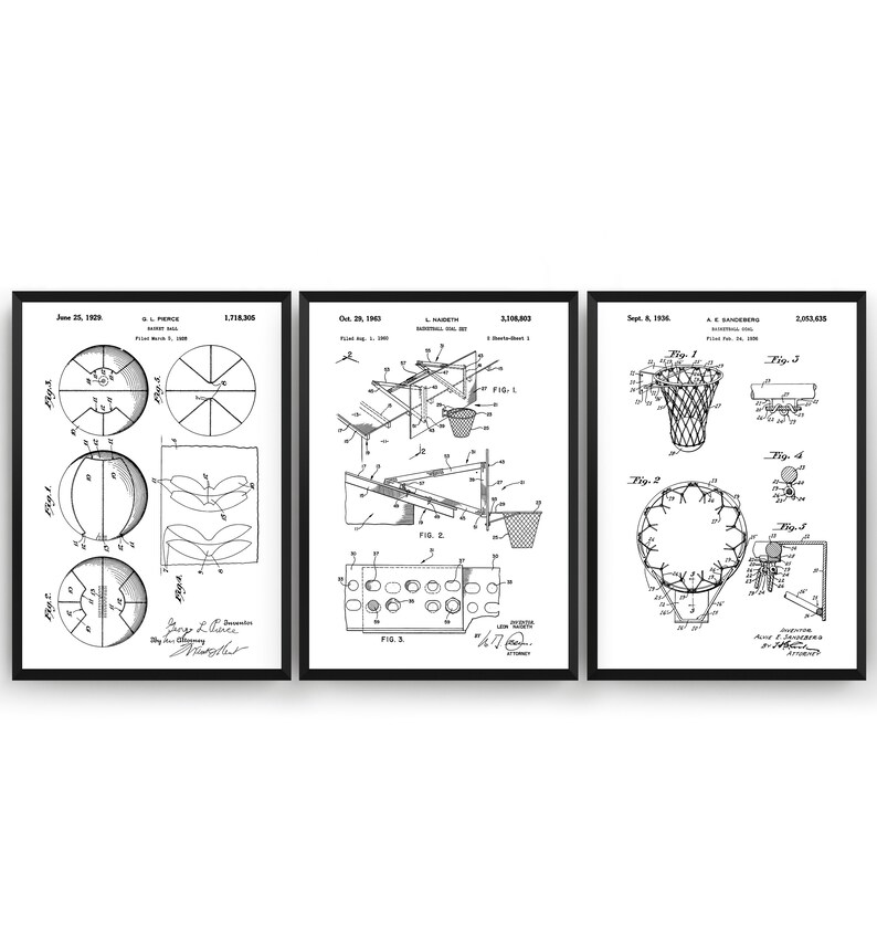 Basketball Set of 3 Patent Prints Patent Wall Art Poster Etsy UK