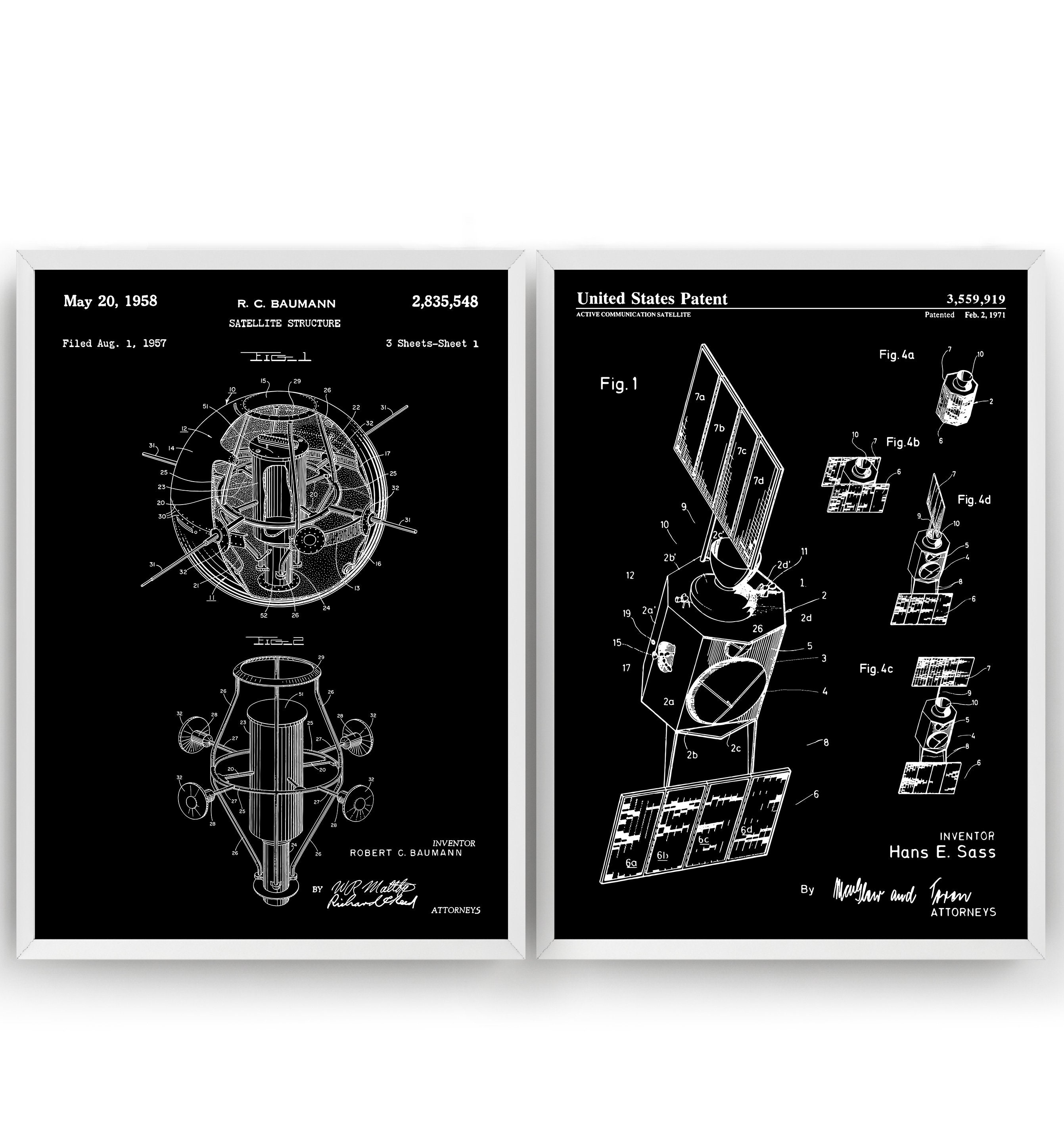 Unframed Outer Space Satellite Set Of 2 Patent Prints Poster Art Decor Gifts 